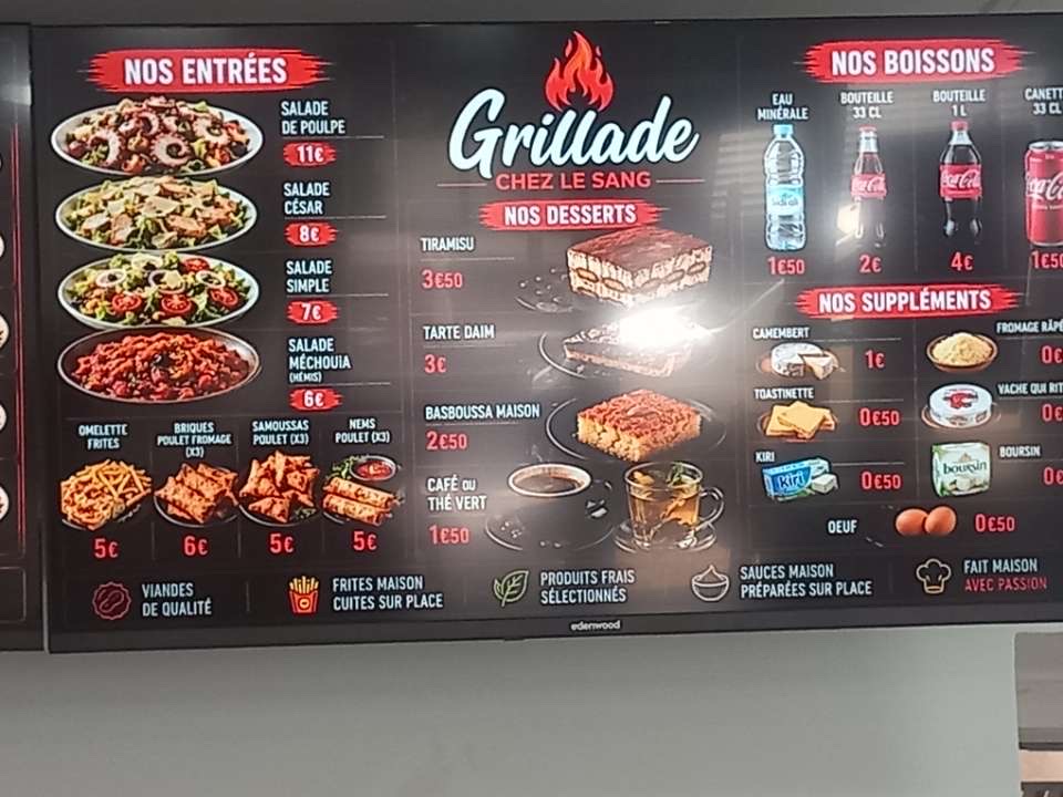 Menu Entrées, Desserts & Boissons